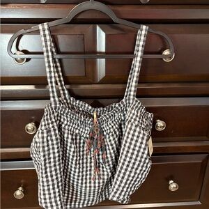 Free People Black and White Gingham Smocked Tank